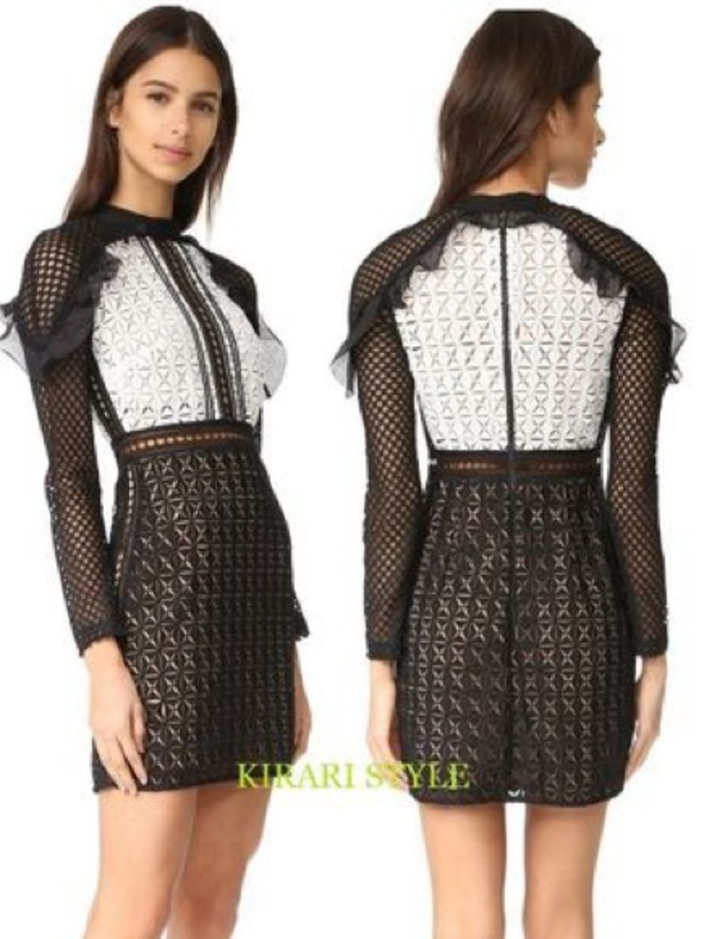 Self-Portrait Black & White Lace Contrast Mini Dress